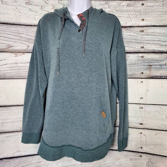 Maurices Green Plaid Lined Hoodie Women’s Medium Button Neck Kangaroo Pocket - Picture 1 of 8